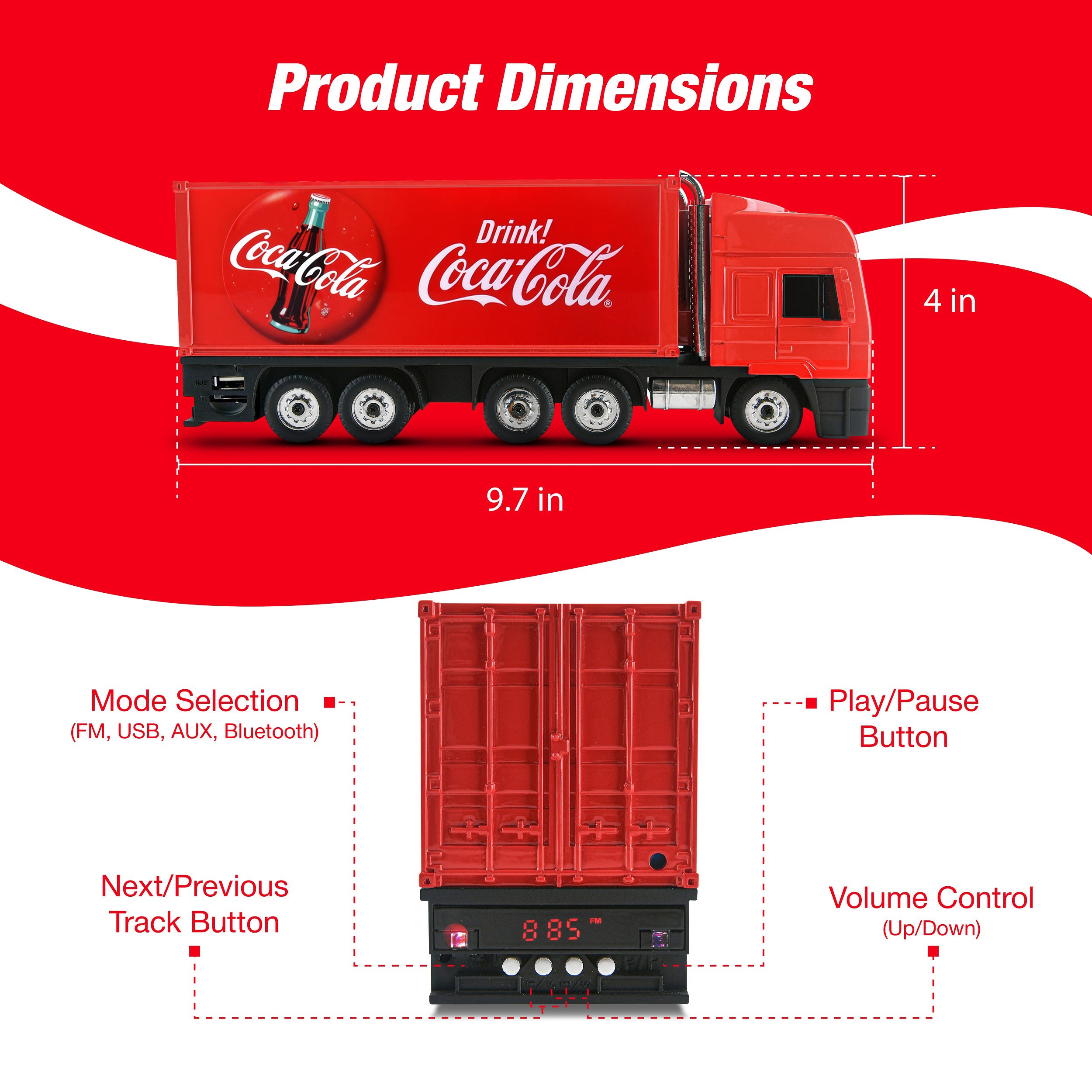 Coca-Cola Truck Shaped Bluetooth Speaker with FM Radio Mode